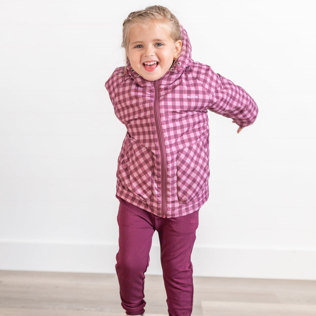 Deep Plum Gingham Puffer Jacket