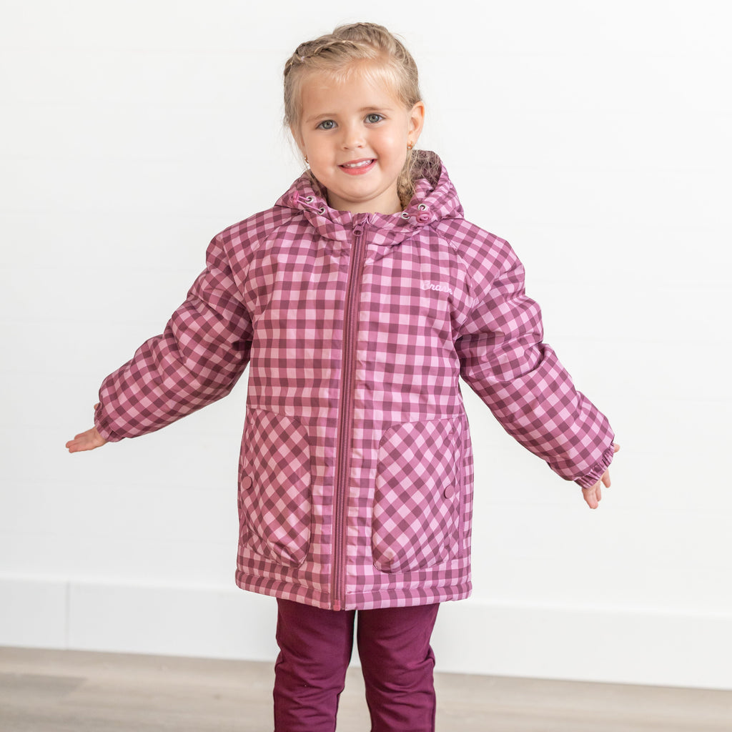 Deep Plum Gingham Puffer Jacket