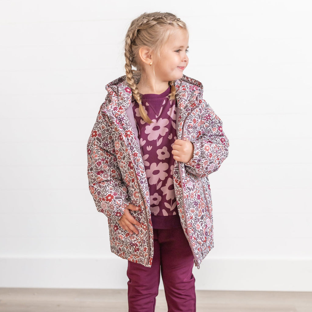 Deep Plum Floral Bamboo French Terry Pullover & Jogger Set