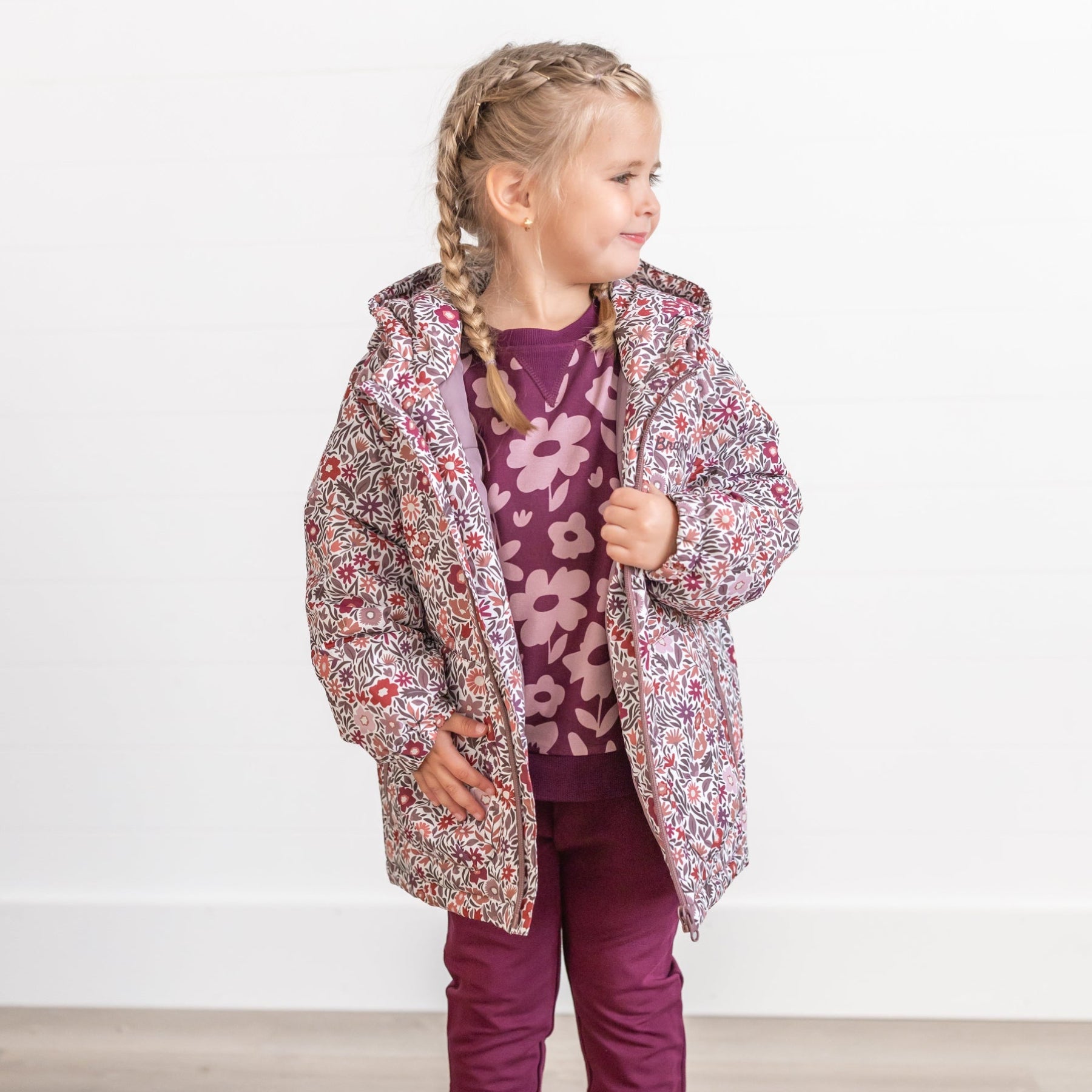 Deep Plum Floral Bamboo French Terry Pullover & Jogger Set