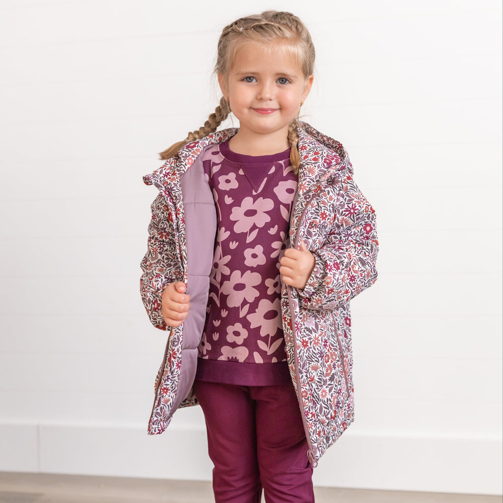 Deep Plum Floral Bamboo French Terry Pullover & Jogger Set