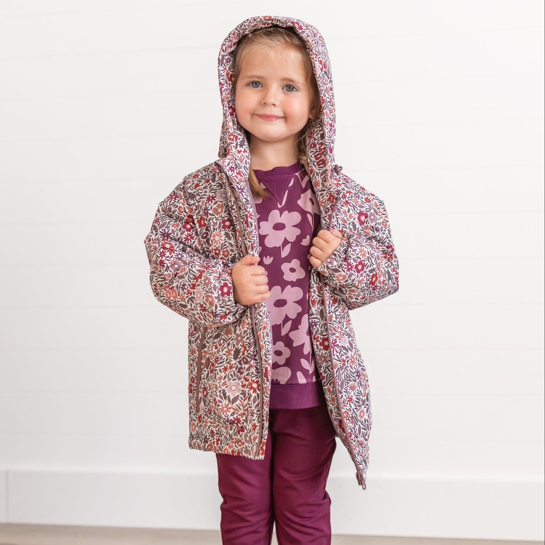 Deep Plum Floral Bamboo French Terry Pullover & Jogger Set