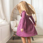Plum Gingham Small Ribbed Ruffle Long Sleeve Dress