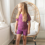 Plum Gingham Small Ribbed Shorts Two-Piece Set