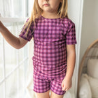 Plum Gingham Small Ribbed Shorts Two-Piece Set