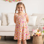 Summer Blooms Small Ribbed Flutter Sleeve Dress