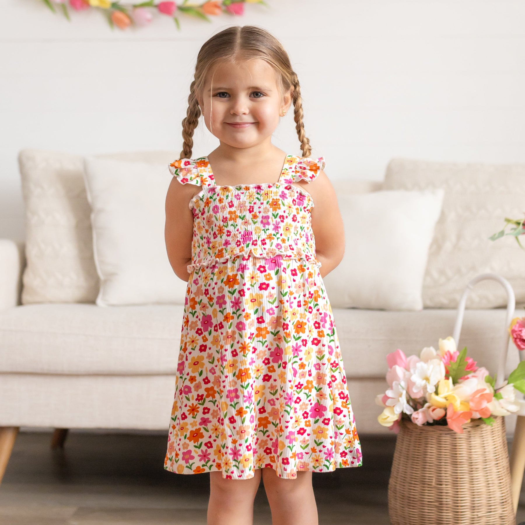 Summer Blooms Small Ribbed Flutter Sleeve Dress