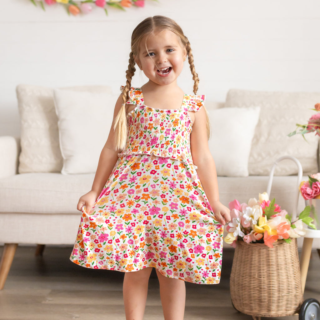 Summer Blooms Small Ribbed Flutter Sleeve Dress