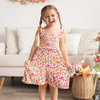 Summer Blooms Small Ribbed Flutter Sleeve Dress