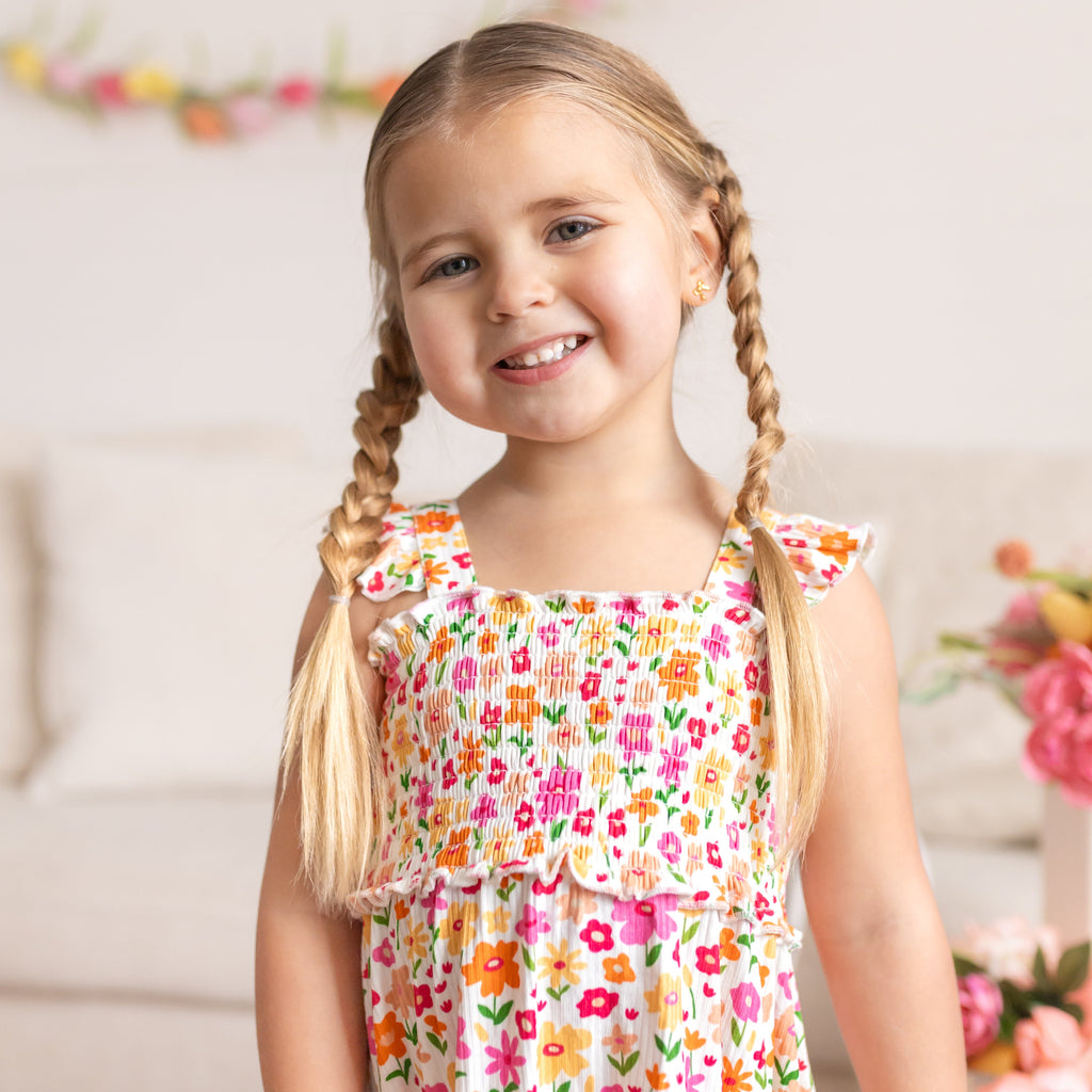 Summer Blooms Small Ribbed Flutter Sleeve Dress