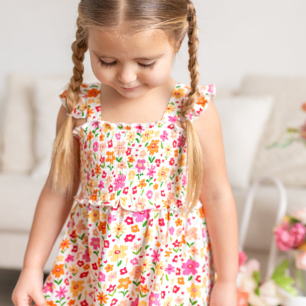 Summer Blooms Small Ribbed Flutter Sleeve Dress