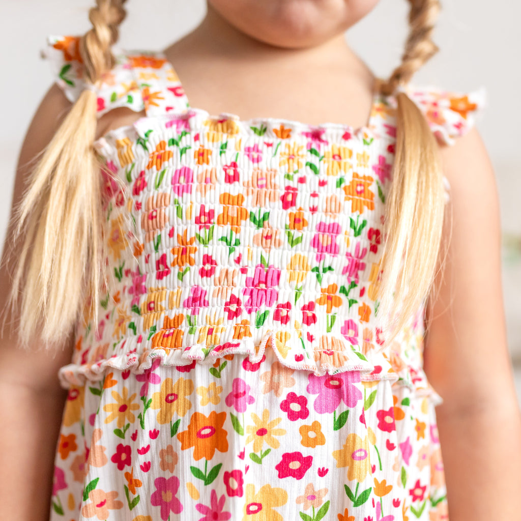 Summer Blooms Small Ribbed Flutter Sleeve Dress