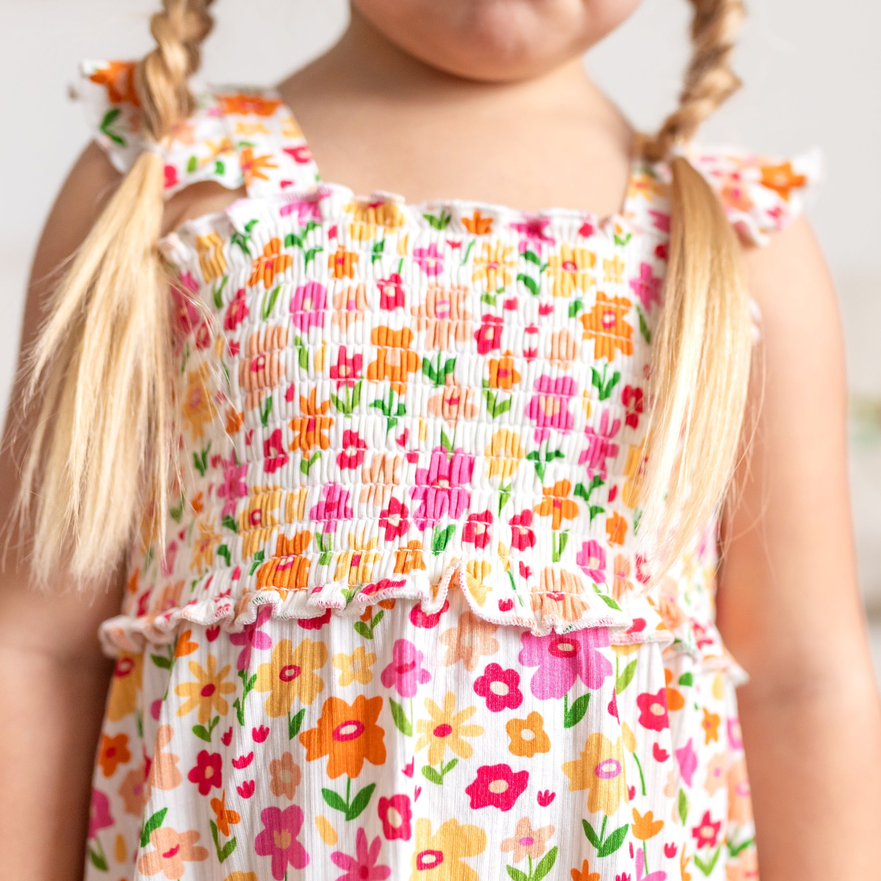 Summer Blooms Small Ribbed Flutter Sleeve Dress