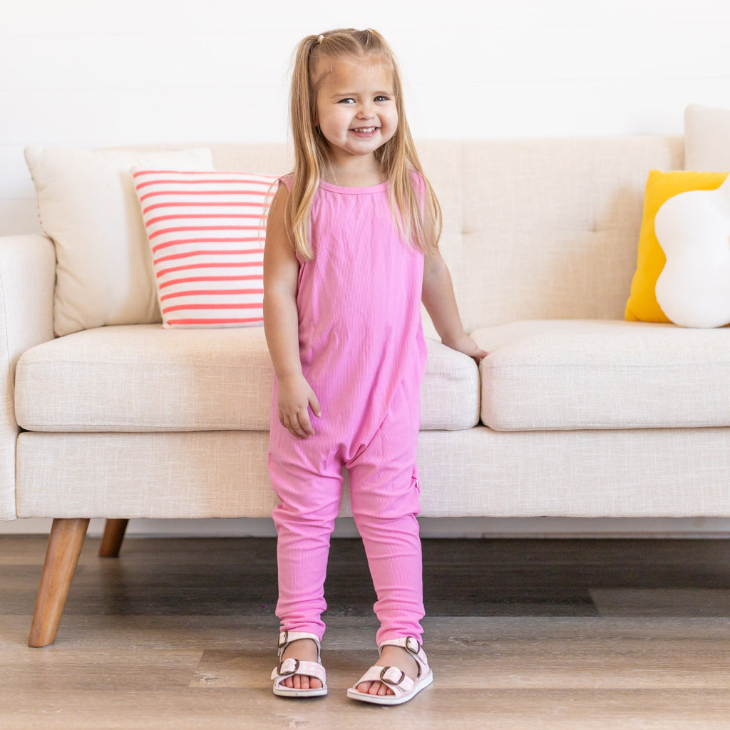 Bubblegum Pink Small Ribbed Harem Romper