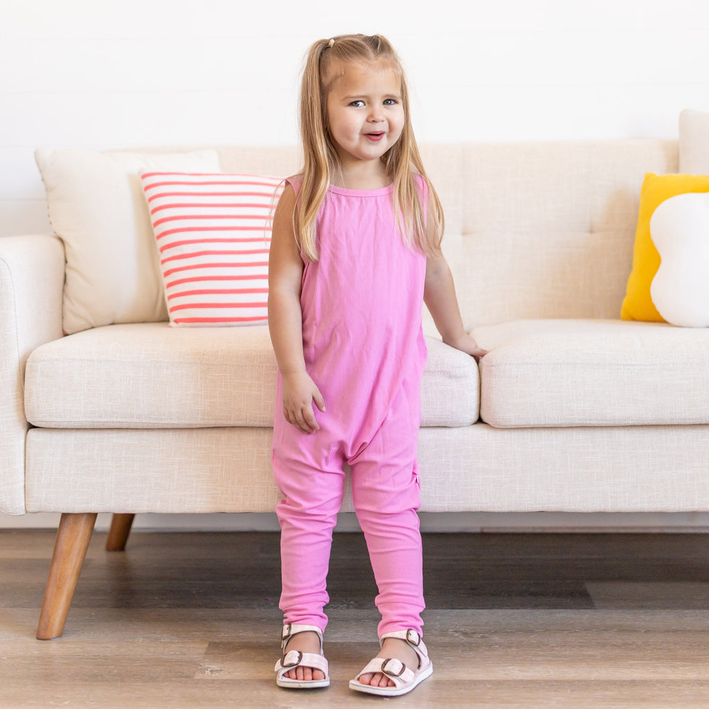 Bubblegum Pink Small Ribbed Harem Romper