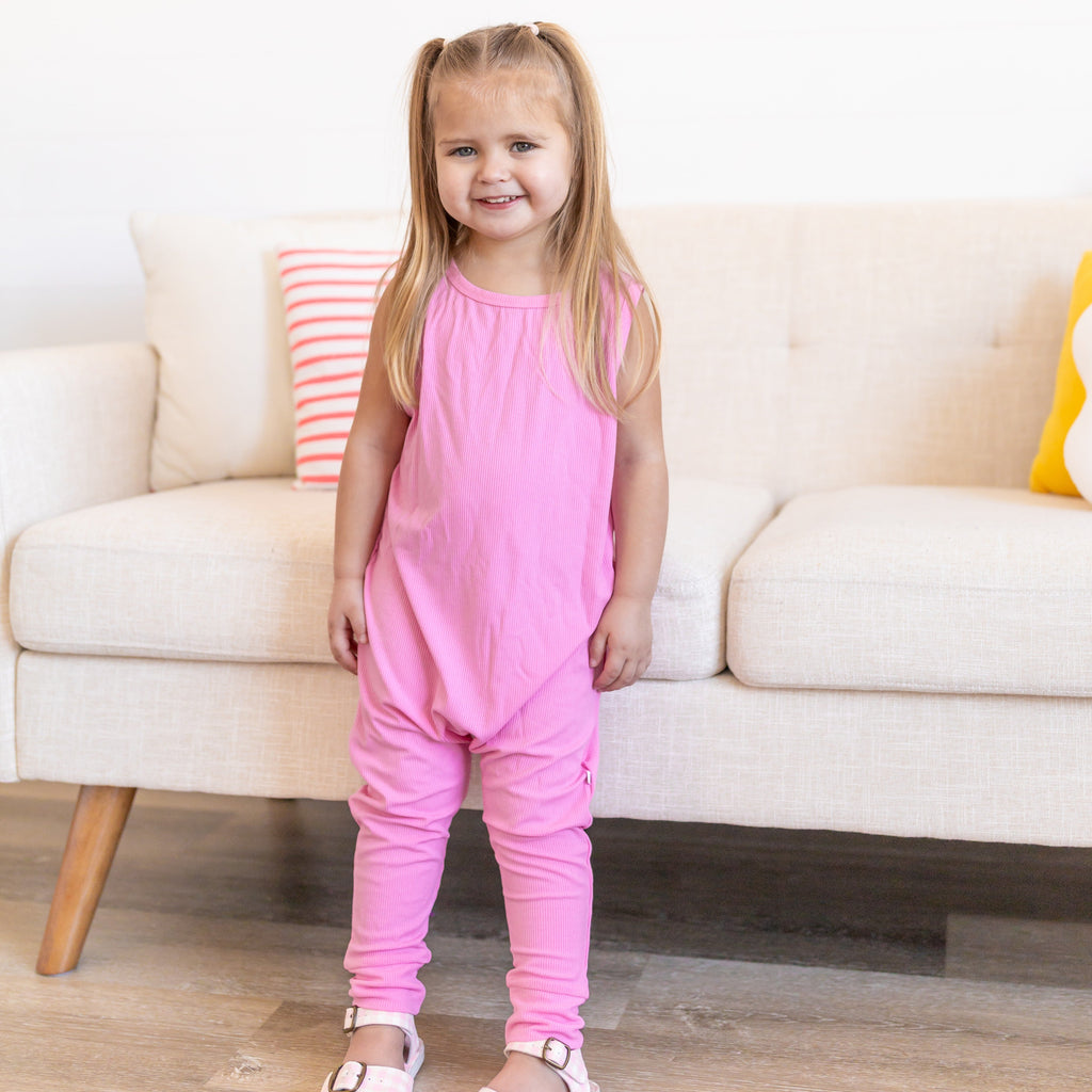 Bubblegum Pink Small Ribbed Harem Romper