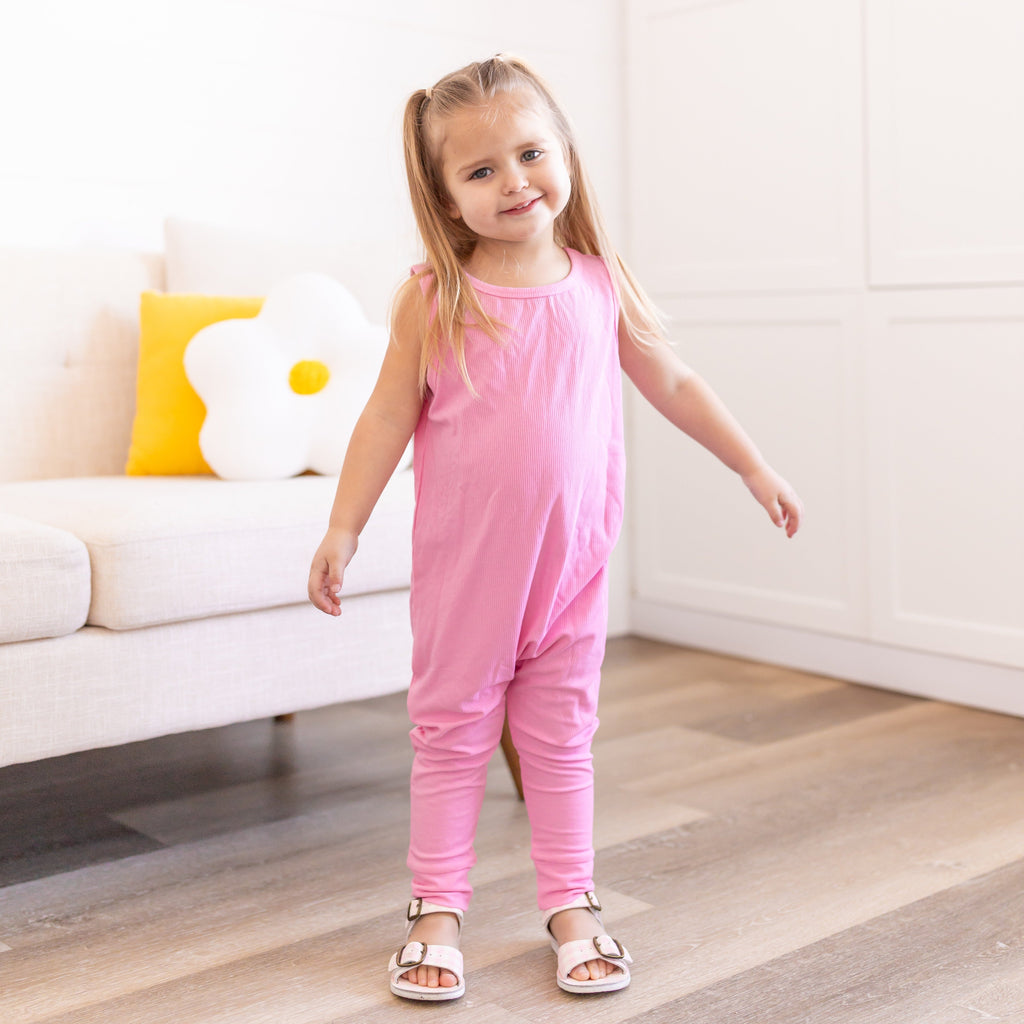 Bubblegum Pink Small Ribbed Harem Romper