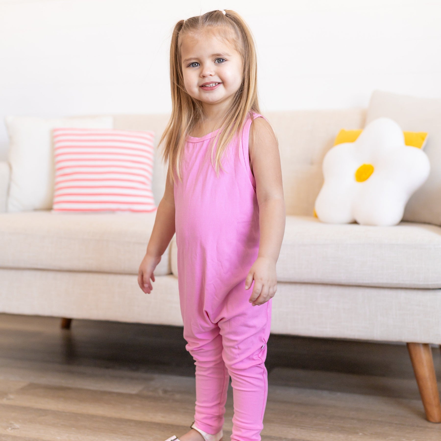 Bubblegum Pink Small Ribbed Harem Romper