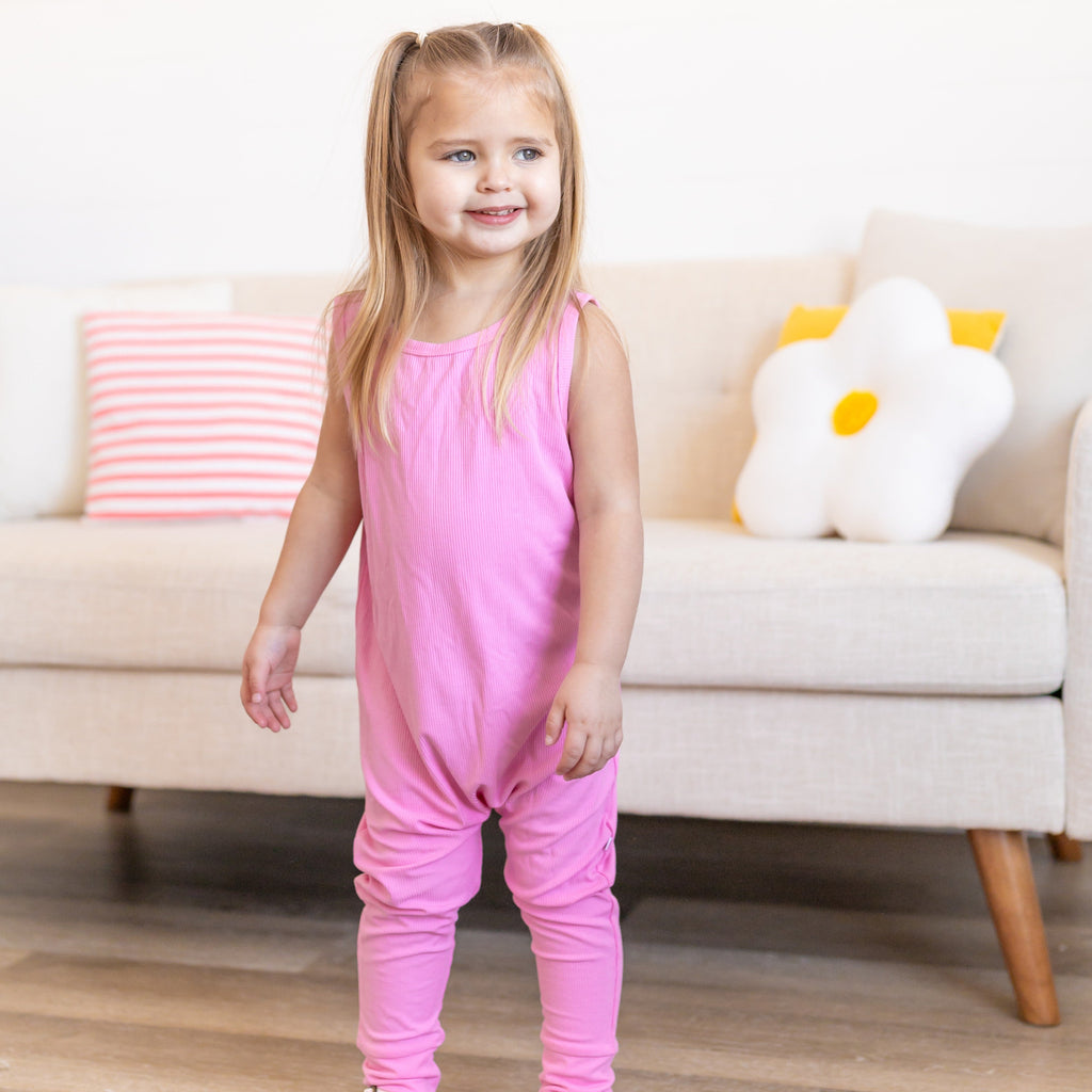 Bubblegum Pink Small Ribbed Harem Romper
