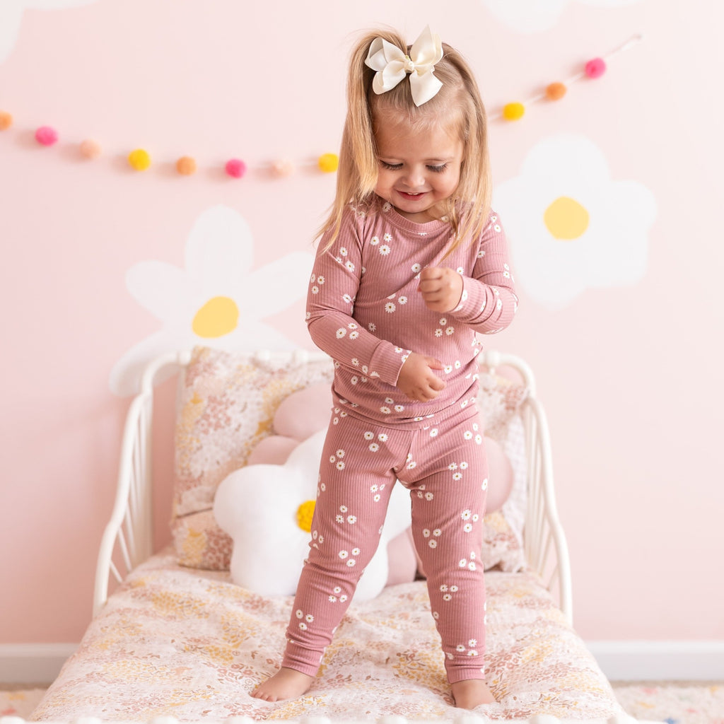 Mauve Blooms Small Ribbed Two-Piece Set