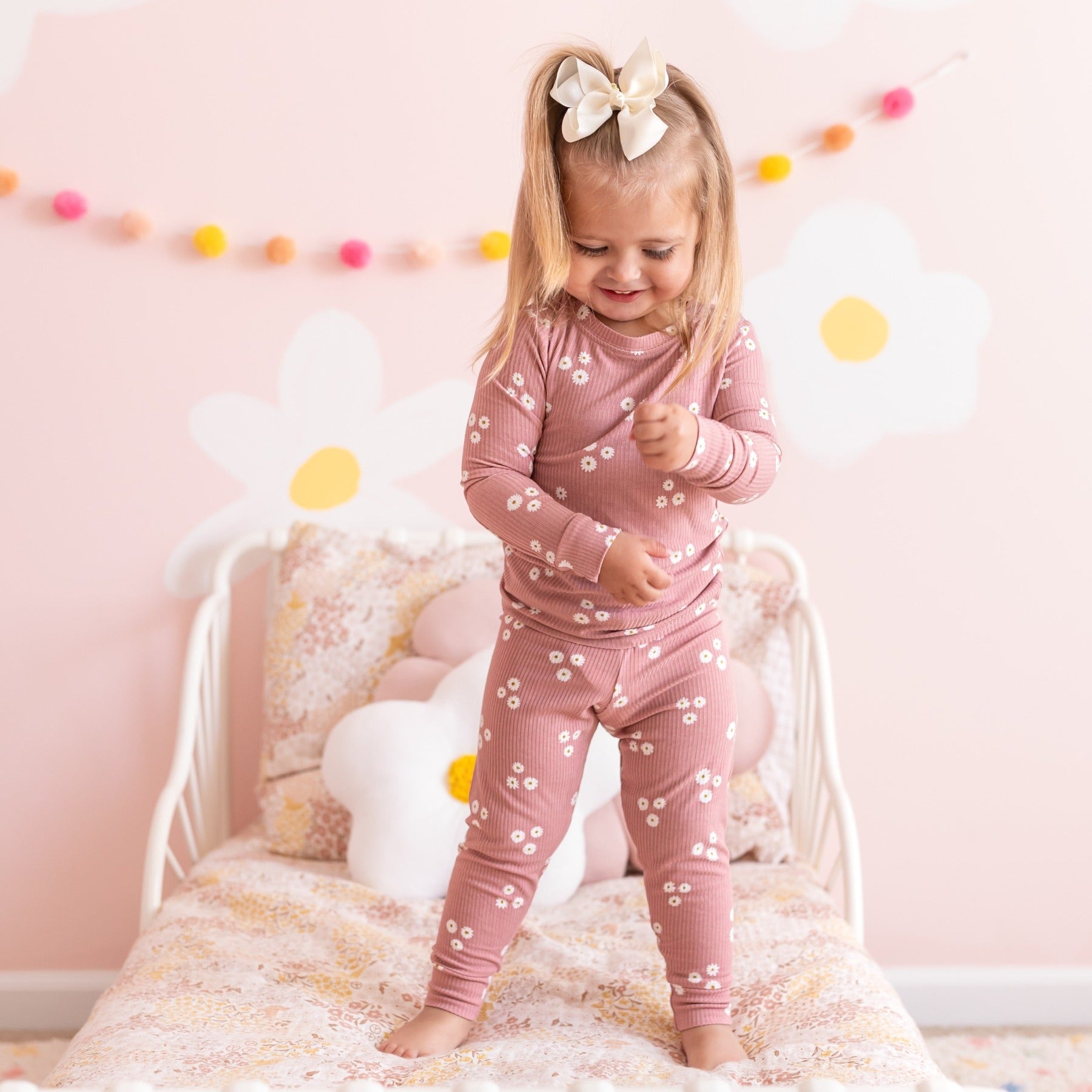 Mauve Blooms Small Ribbed Two-Piece Set