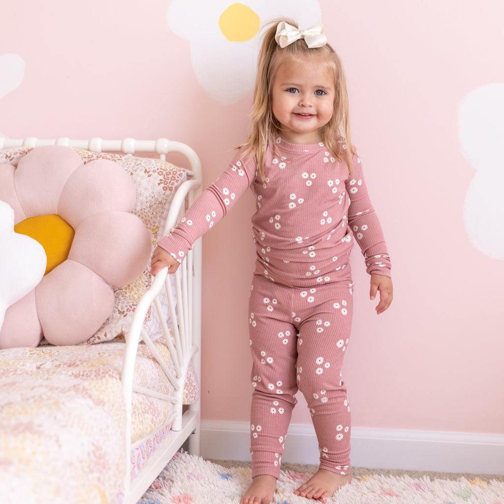 Mauve Blooms Small Ribbed Two-Piece Set