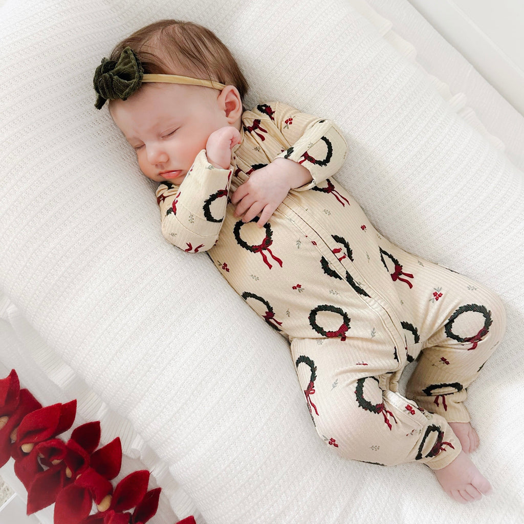 Christmas Wreaths Small Ribbed Zip Romper