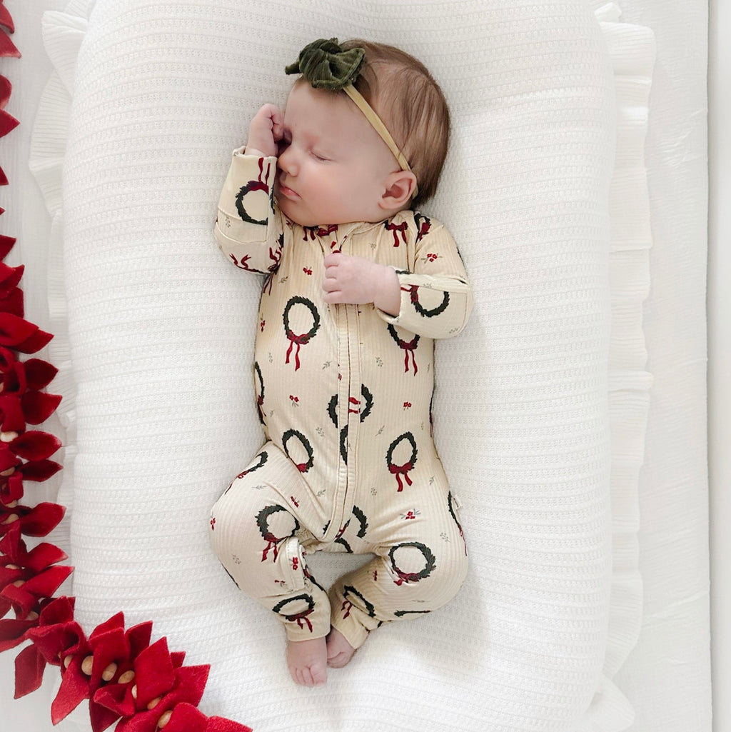 Christmas Wreaths Small Ribbed Zip Romper