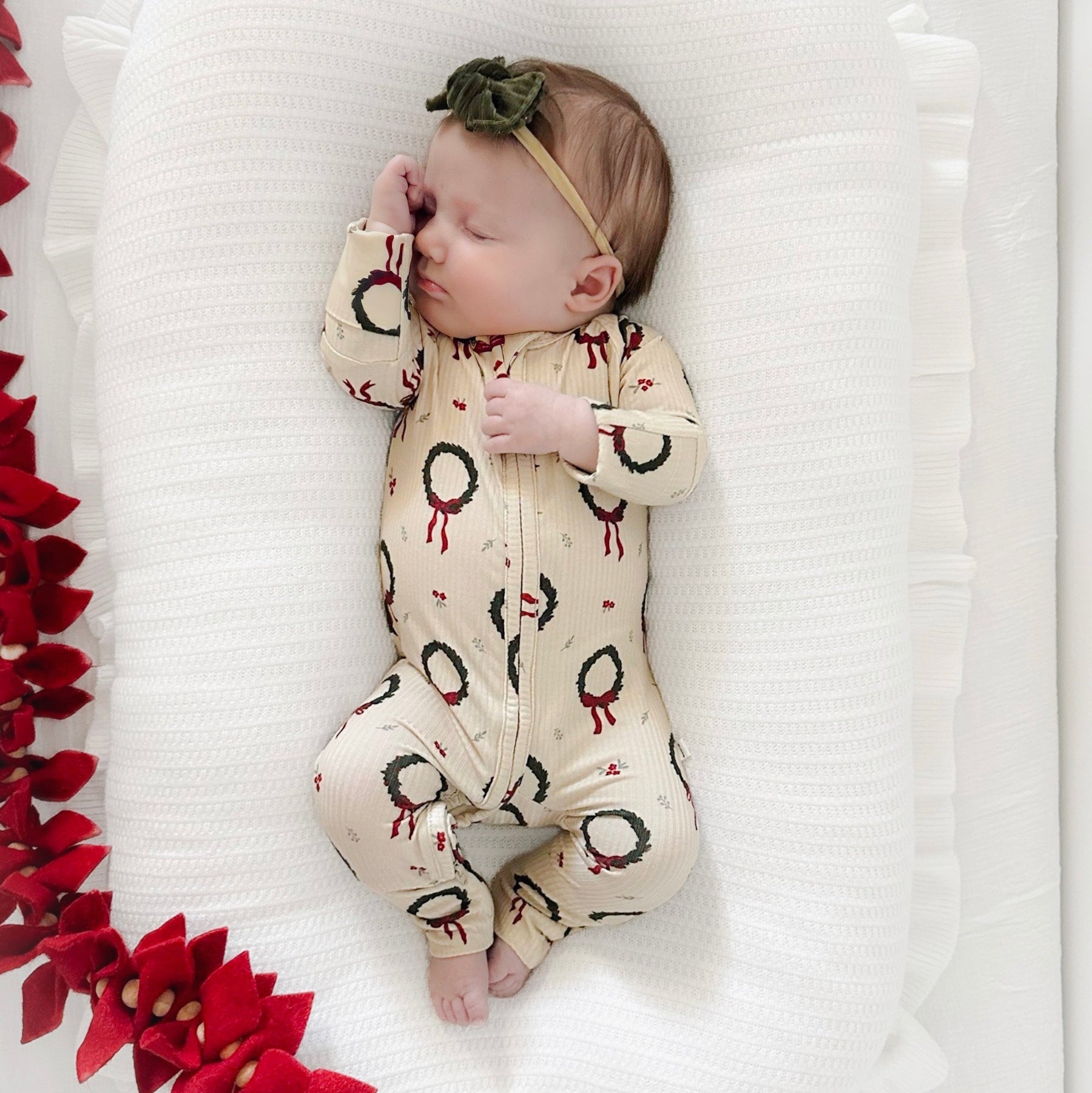 Christmas Wreaths Small Ribbed Zip Romper