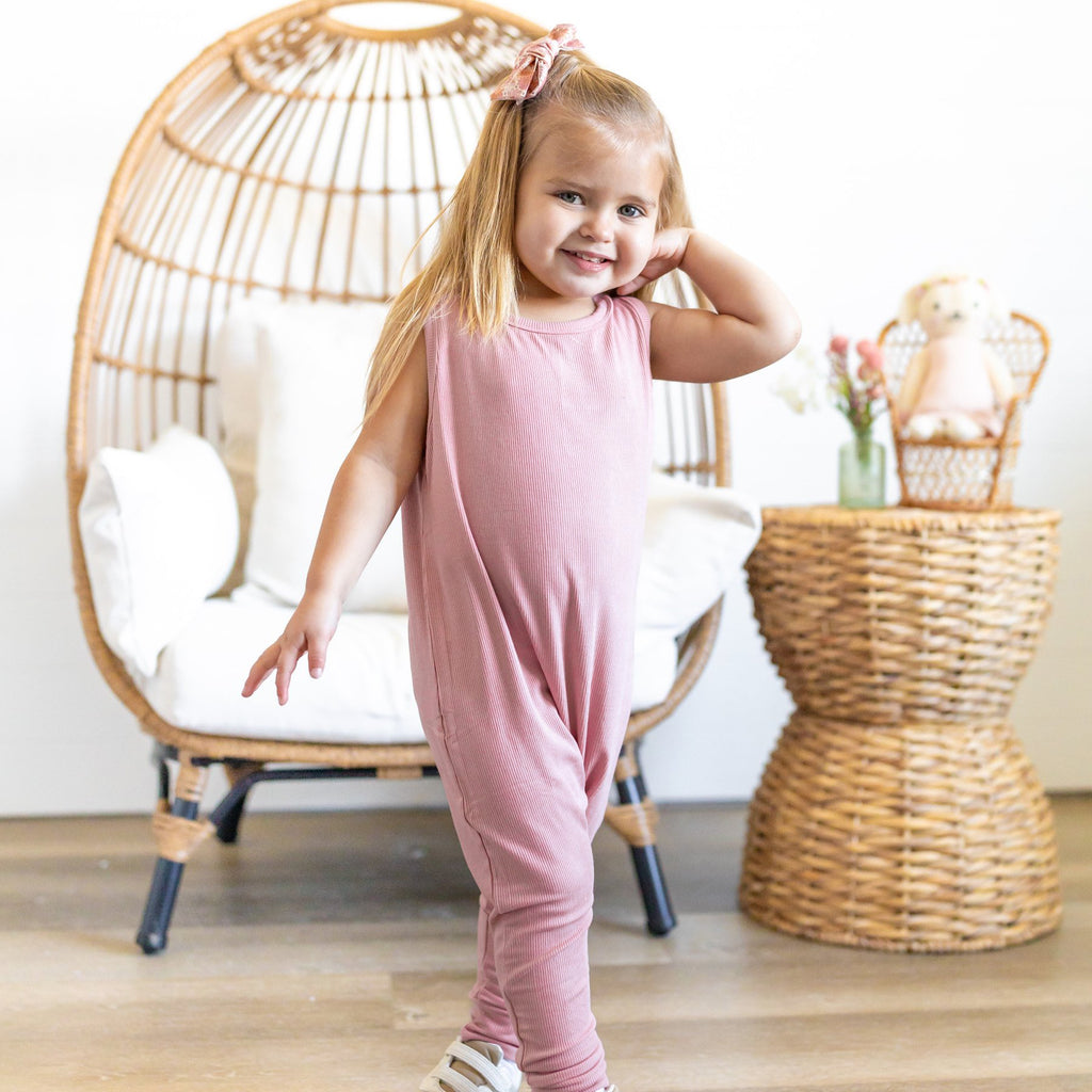 Mauve Small Ribbed Harem Romper