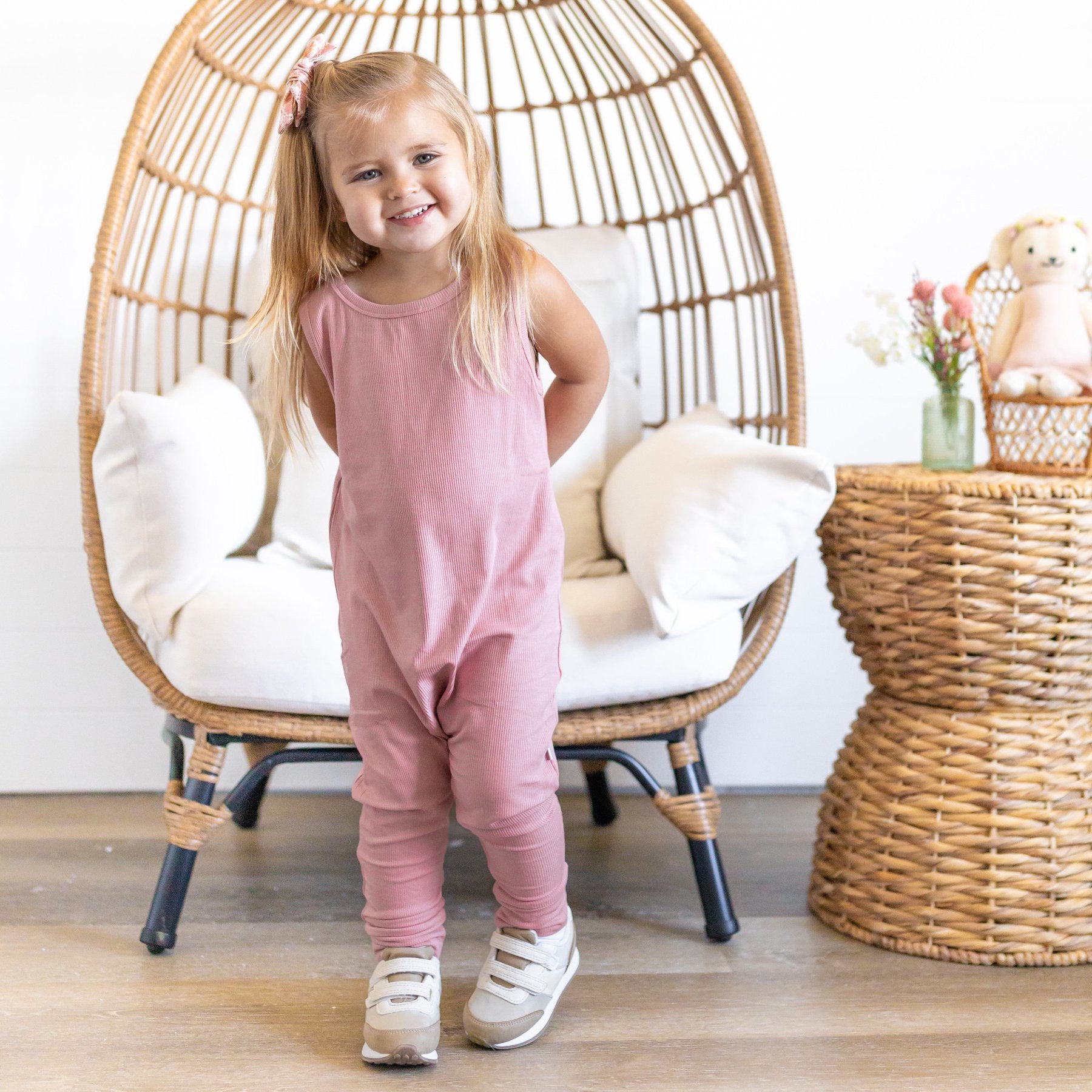 Mauve Small Ribbed Harem Romper