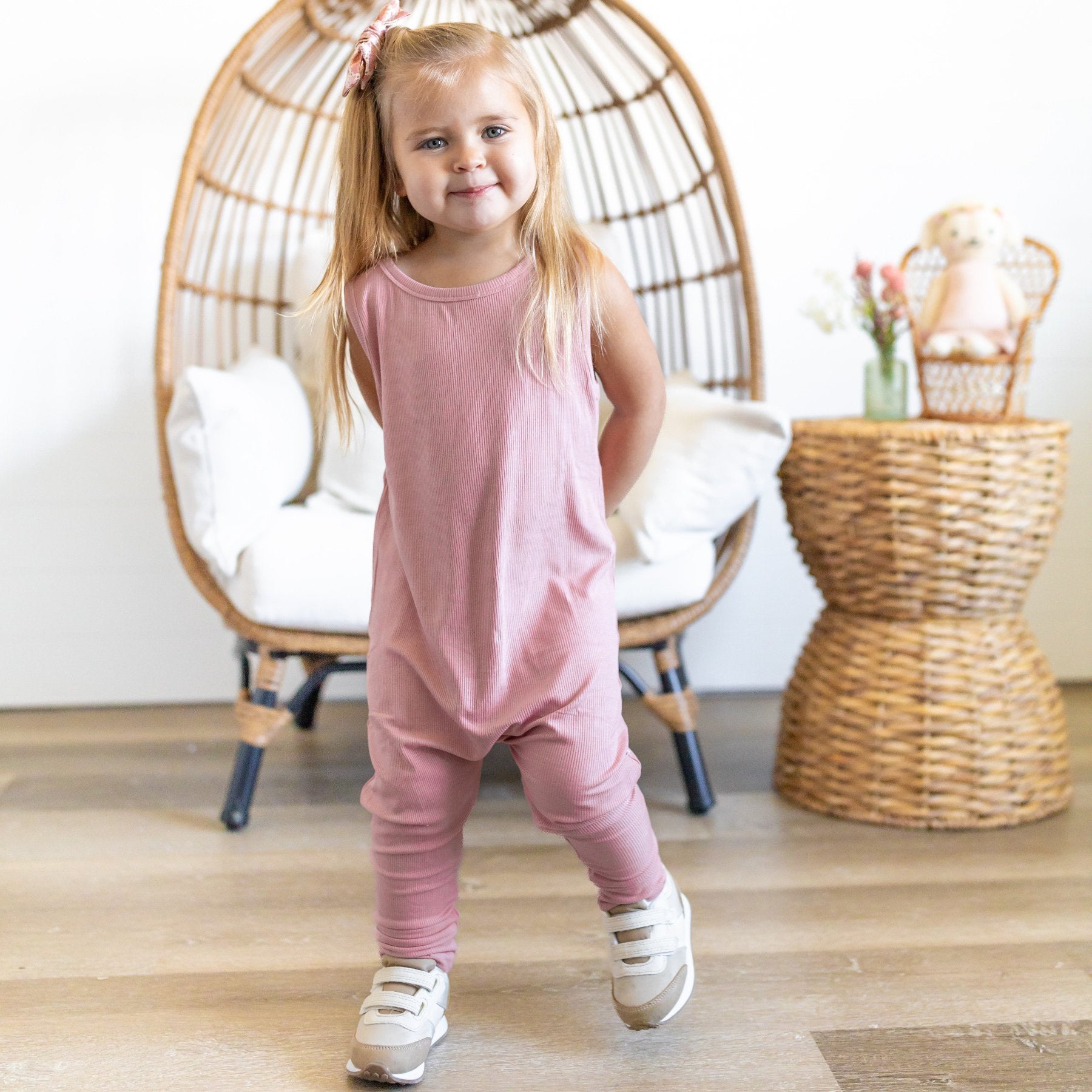 Mauve Small Ribbed Harem Romper