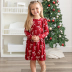 Coquette Bows Red Small Ribbed Ruffle Long Sleeve Dress