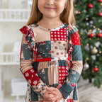 Patchwork Small Ribbed Ruffle Long Sleeve Dress