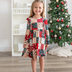 Patchwork Small Ribbed Ruffle Long Sleeve Dress