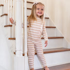 Tan Wide Stripe Small Ribbed Two-Piece Set