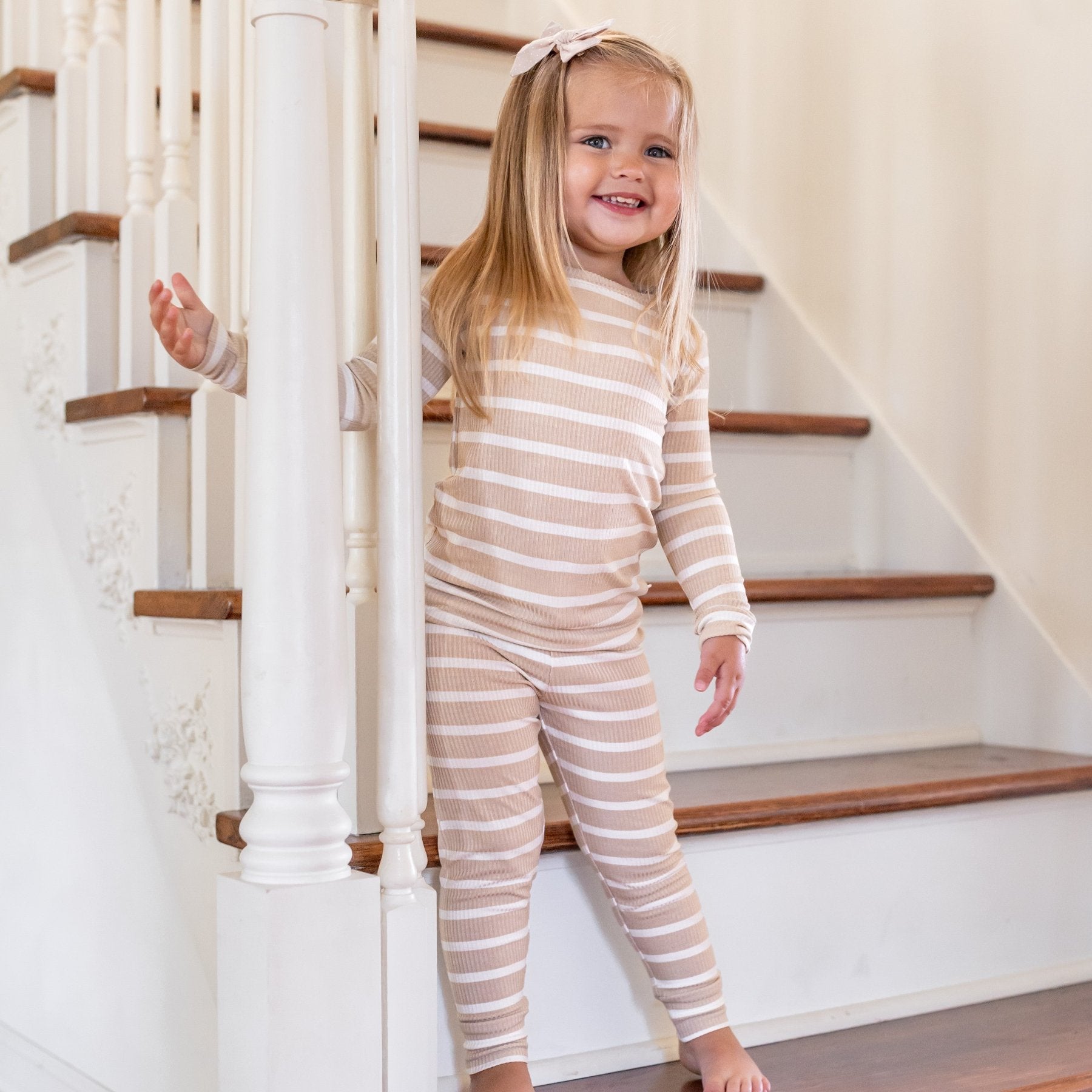 Tan Wide Stripe Small Ribbed Two-Piece Set