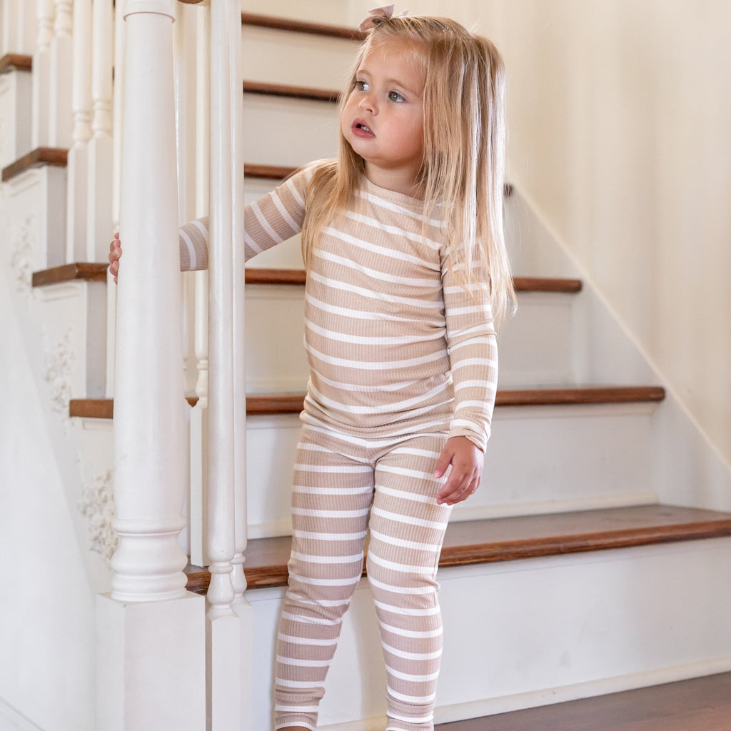 Tan Wide Stripe Small Ribbed Two-Piece Set