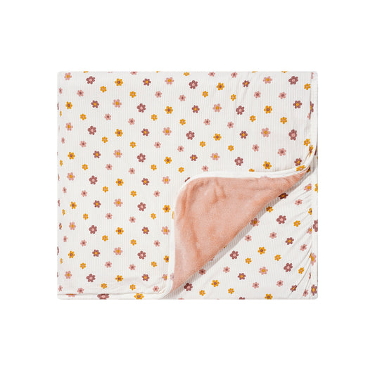 Pink Daisies Ribbed Youth Blanket (Pink Backing)