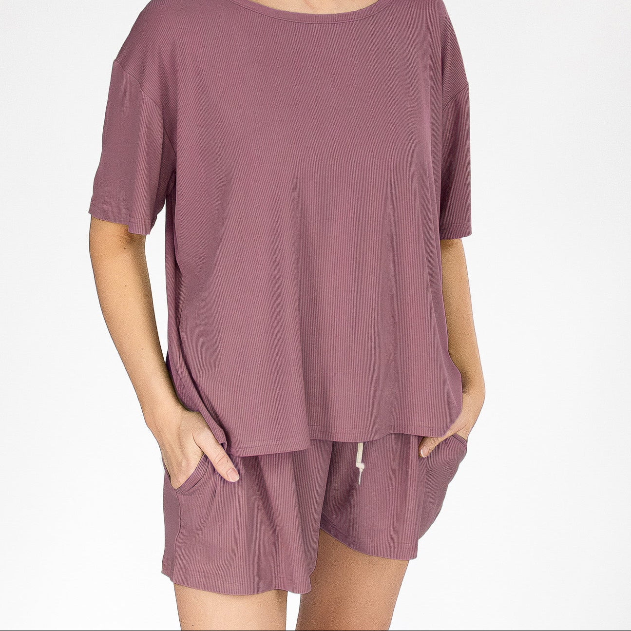 Plum Small Ribbed Women's Shorts Set