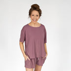 Plum Small Ribbed Women's Shorts Set