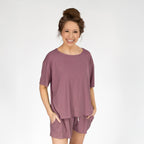 Plum Small Ribbed Women's Short Sleeve Top