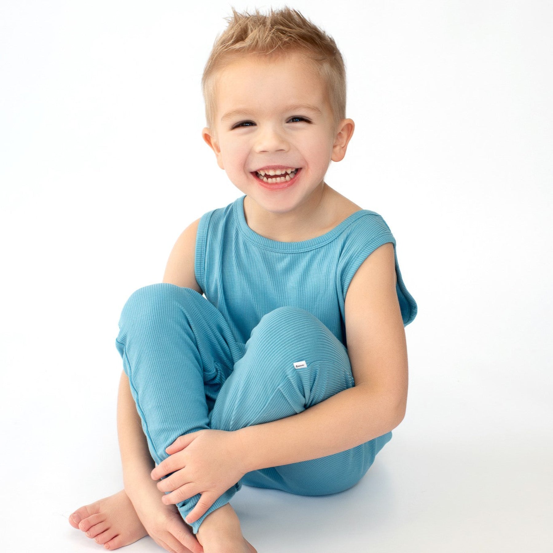 Poolside Blue Small Ribbed Harem Romper