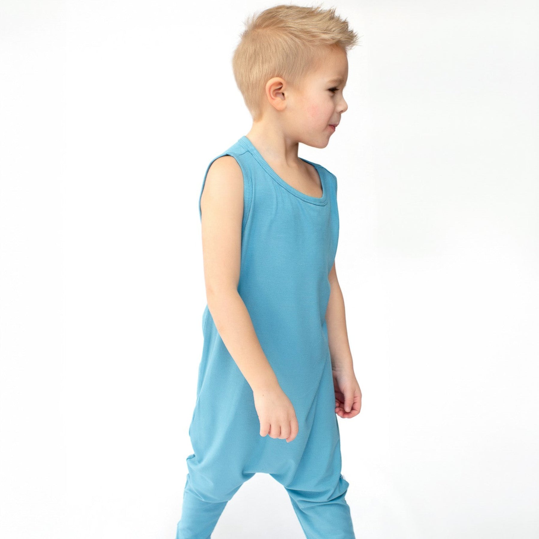 Poolside Blue Small Ribbed Harem Romper