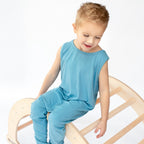 Poolside Blue Small Ribbed Harem Romper