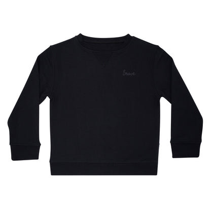 Midnight Black with Brave Embroidered Bamboo French Terry Pullover