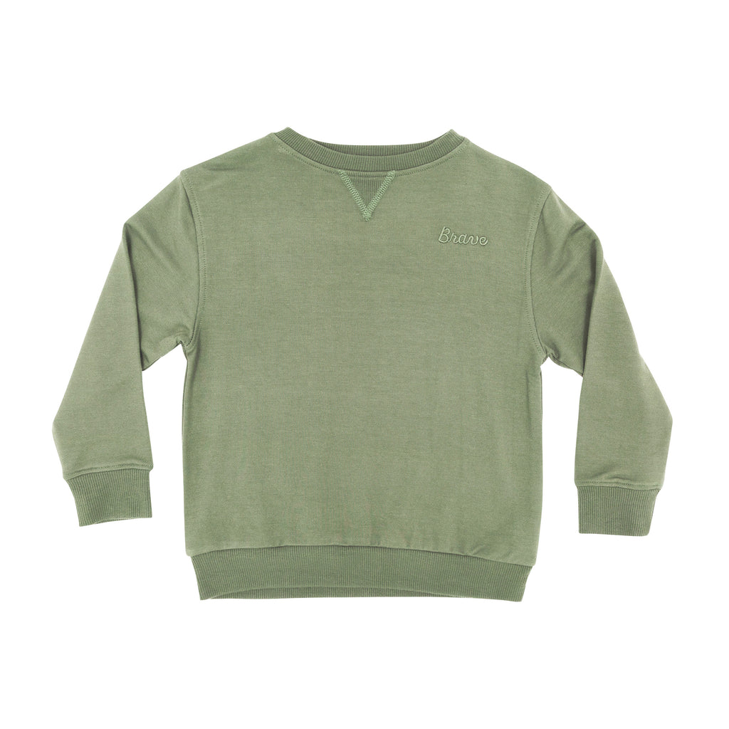 Heather Sage with Brave Embroidered Bamboo French Terry Pullover & Jogger Set