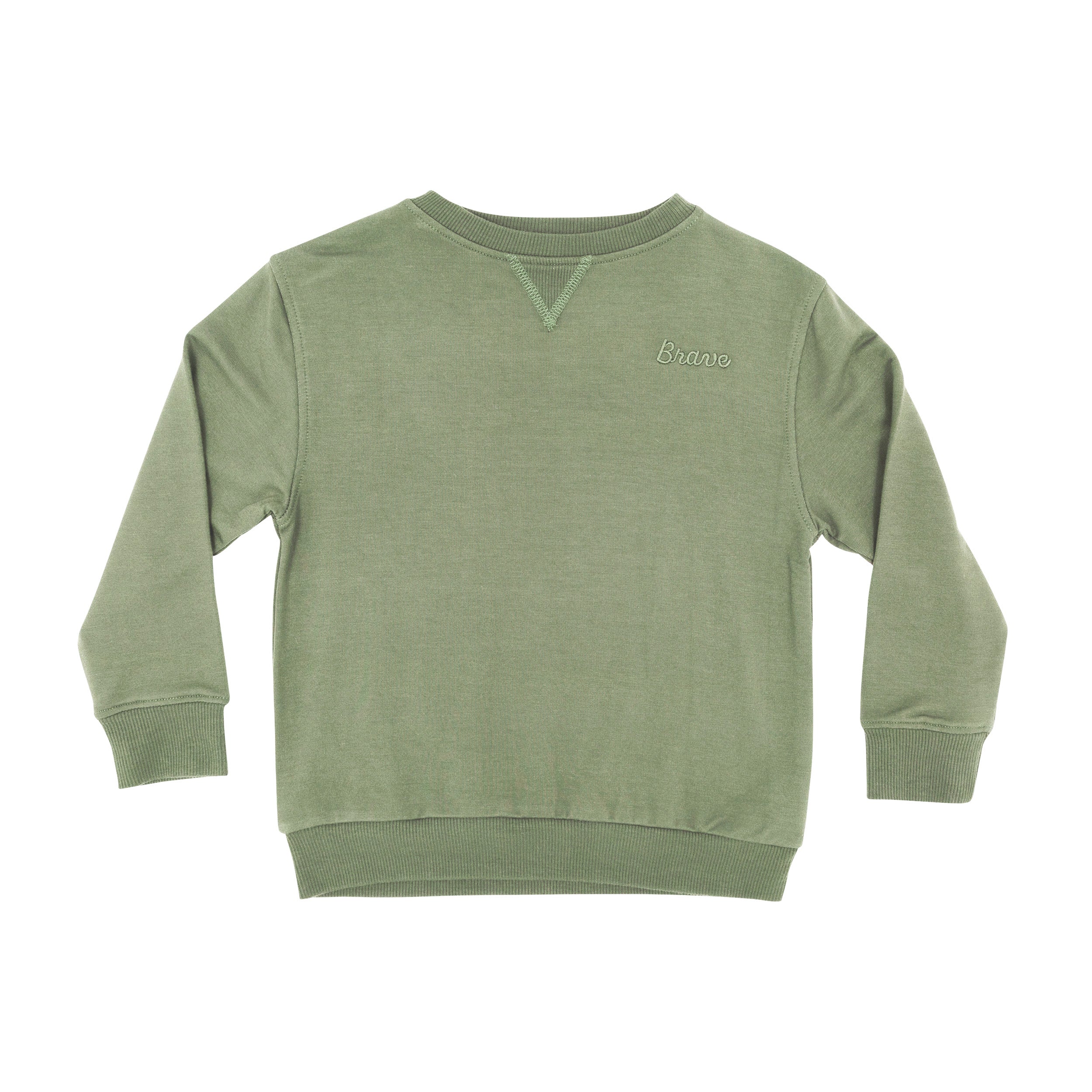 Heather Sage with Brave Embroidered Bamboo French Terry Pullover & Jogger Set