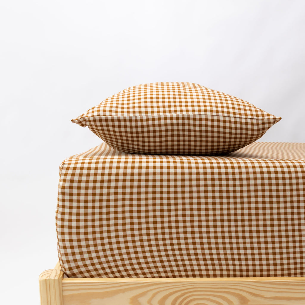 Caramel Small Gingham Twin Sheet With Pillow Case