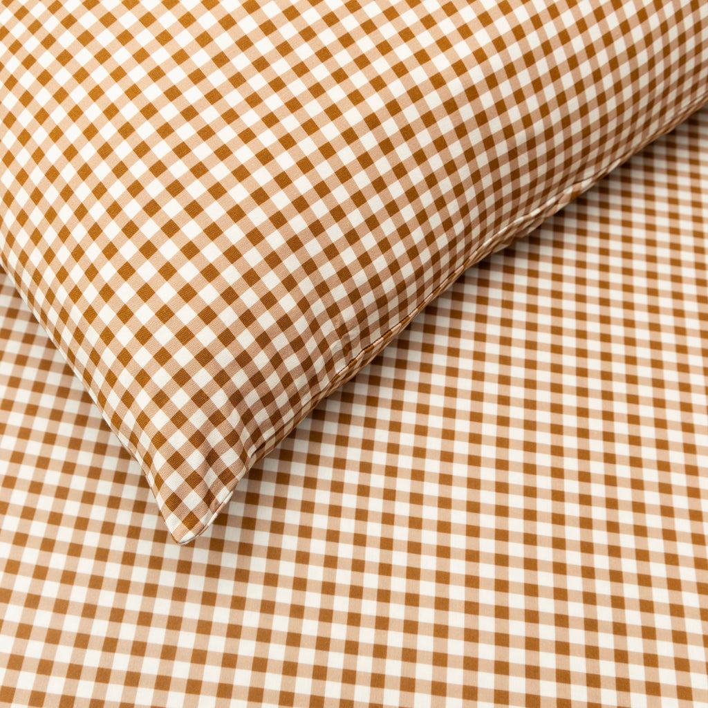 Caramel Small Gingham Twin Sheet With Pillow Case